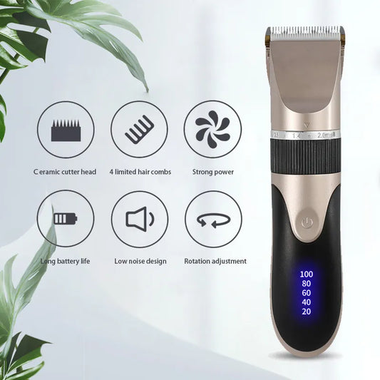 Professional Hair Clipper Men's Barber Beard Trimmer Rechargeable Ceramic Blade Hair Cutting Machine Adult Kid Haircut Low Noise